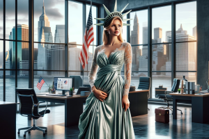2023 US Immigration Updates: Impact on Businesses - Ukrainian woman dressed as Statue of Liberty in US Office