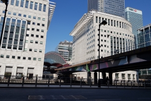 Few passengers at Canary Wharf station, London Docklands during coronavirus