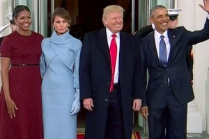 Donald Trump and Barack Obama with wives Melania Trump and Michelle Obama