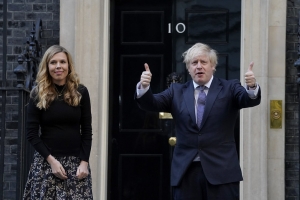 Boris Johnson with partner Carrie Symonds 'Clap for our Carers' 14 May 2020