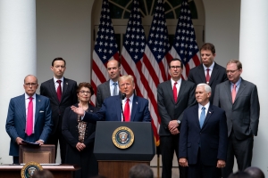 President Donald J. Trump delivers remarks on the US Labor Department’s positive job gains report Friday 5 June 2020.