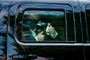 President Trump greets supporters outside Walter Reed National Military Medical Center 4 October 2020