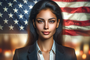 USCIS L1 Visa Update: Impact on UK Sole Proprietors - Half Indian Half Latvian Woman with US Flag Background