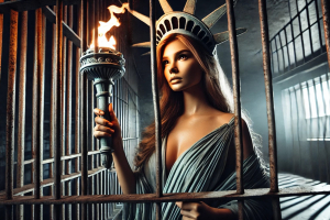 Act Now: Trump’s 2024 Plan Could Limit Work Visas Like H1B, L1 - Statue of Liberty Behind Bars