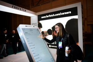 6 November 2018; Farfetch booth during the opening day of Web Summit 2018 at the Altice Arena in Lisbon.
