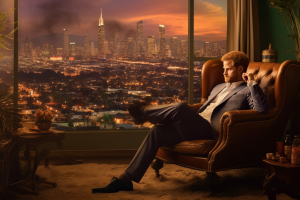 Prince Harry in armchair AI Generated