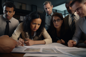 Professionals looking worried while looking at paperwork AI Generated