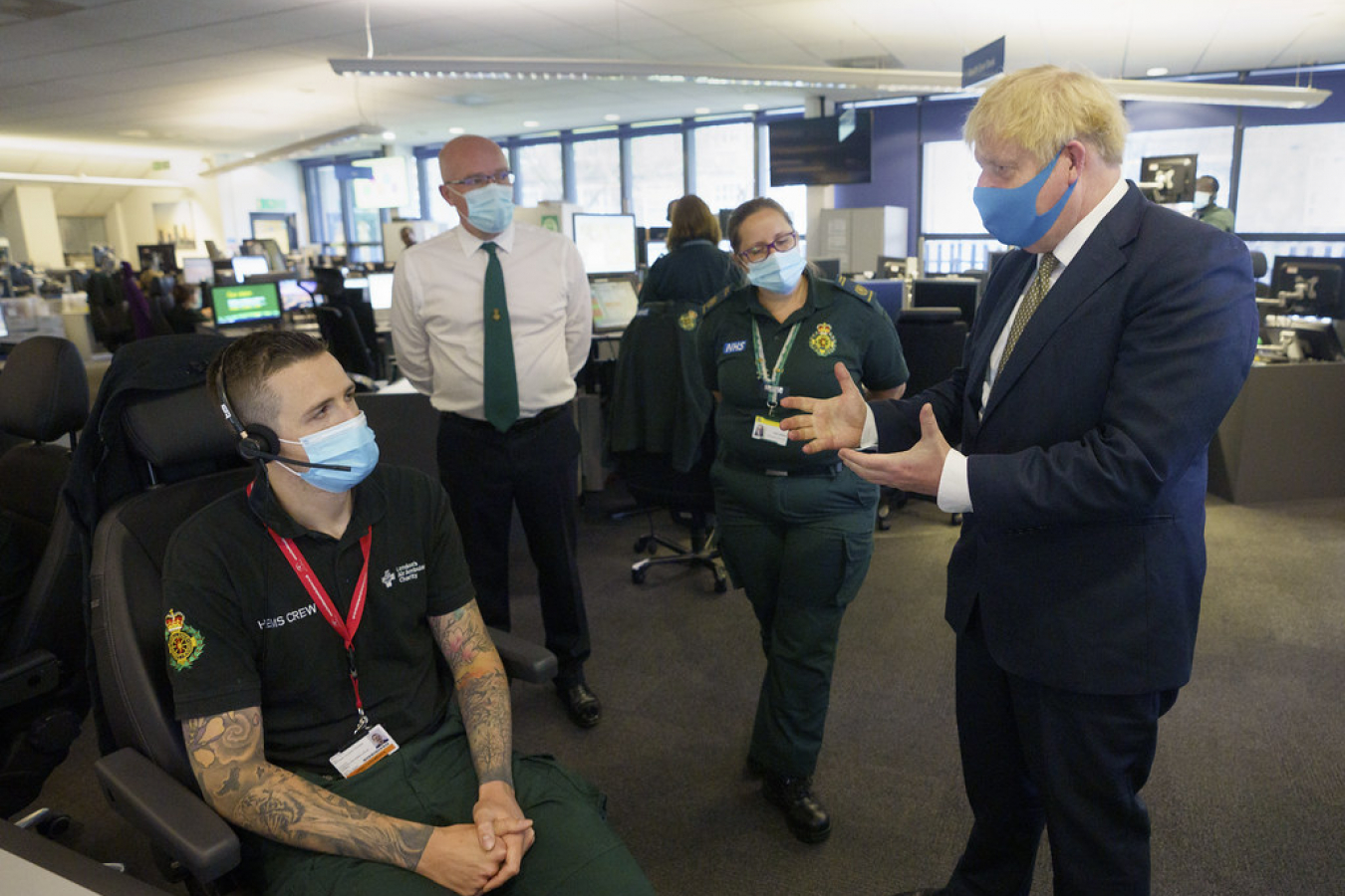 13/07/2020 Prime Minister Boris Johnson meets a member of the Helicopter Crew during a visit to London Ambulance Service.