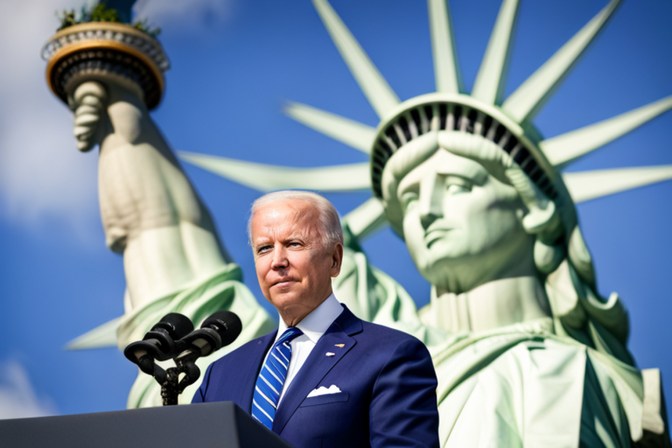 President Biden with Statue of Liberty Background AI Generated