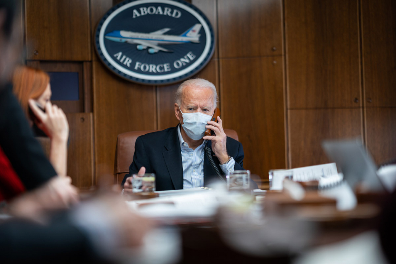 Joe Biden on board Air Force One