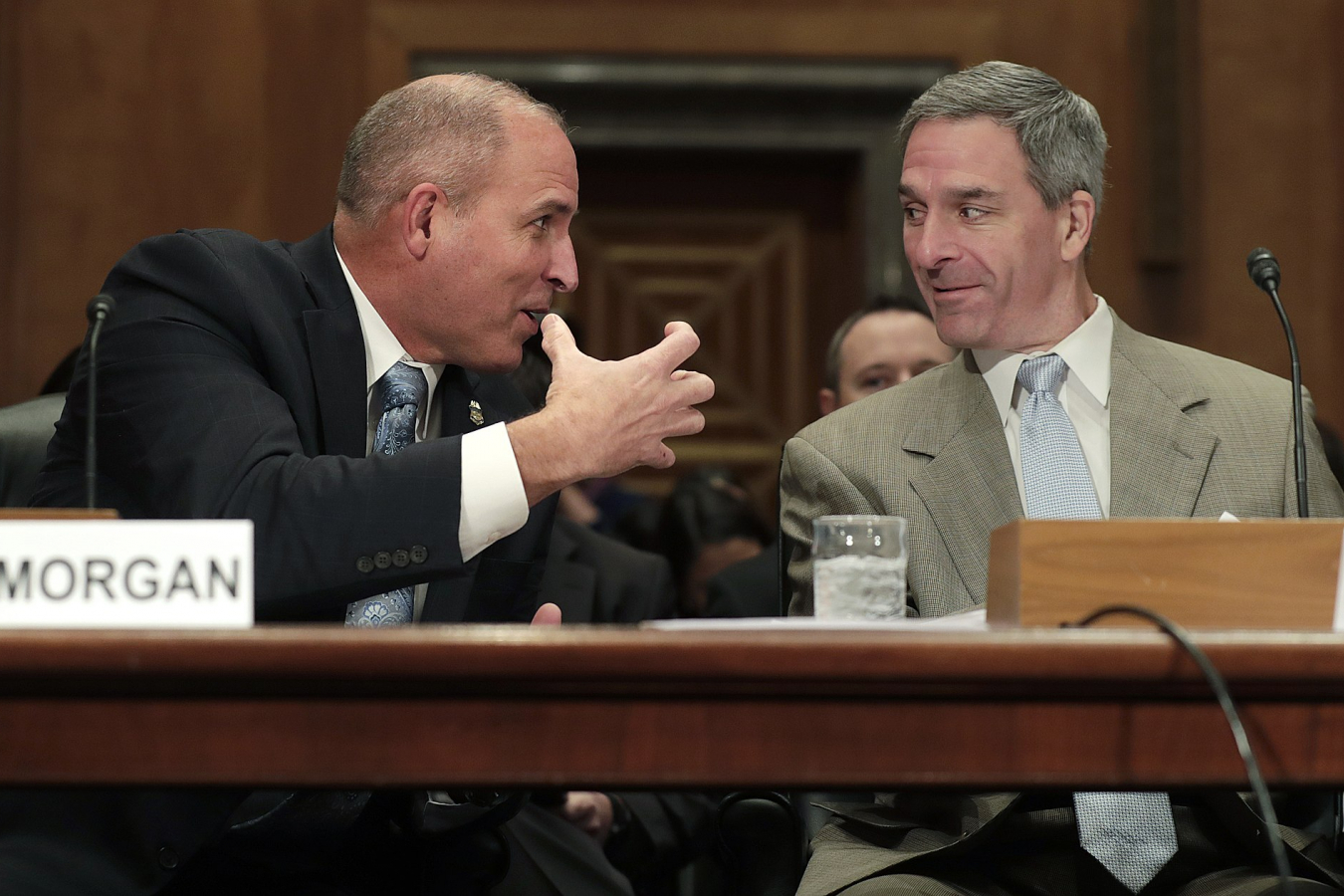 Mark A Morgan head of Customs and Border Protection with Ken Cuccinelli head of USCIS 13 November 2019