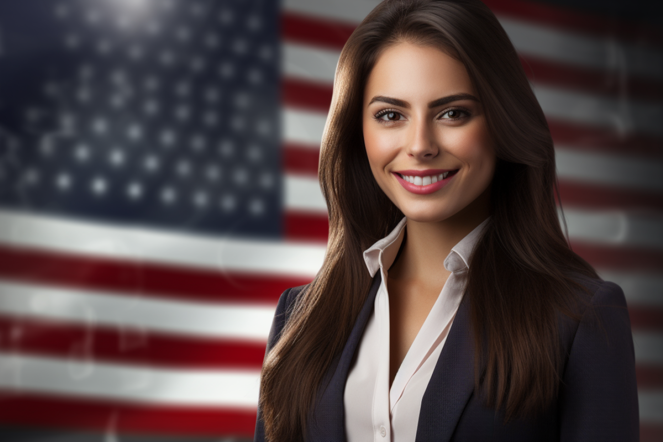 Businesswoman with US Flag Background AI Generated