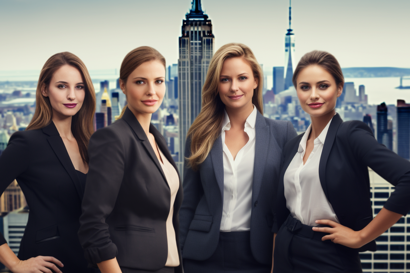 Female Employees with New York Backdrop AI GeneratedFemale Employees with New York Backdrop AI Generated