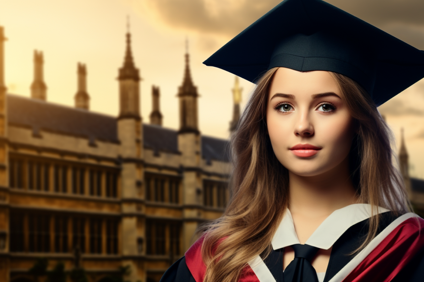 Female Student in Graduate Gown at Cambridge University AI Generated