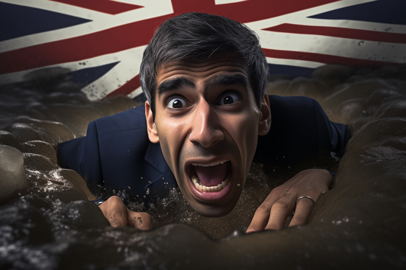 Rishi Sunak falling down sinkhole AI Generated